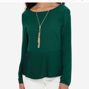 Forest green pleated peplum blouse